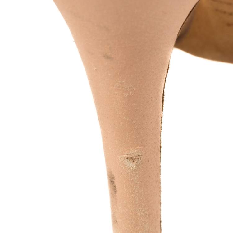 Pre Owned Alexander McQueen Dusty Pink Leather Crystal Embellished Skull Peep Toe Pumps Size 36.5
