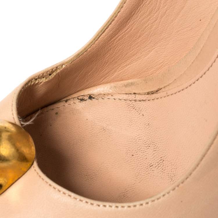Pre Owned Alexander McQueen Dusty Pink Leather Crystal Embellished Skull Peep Toe Pumps Size 36.5