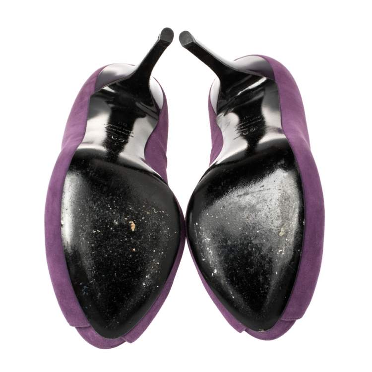 Pre Owned Alexander McQueen Purple Suede Skull Peep Toe Pumps Size 38