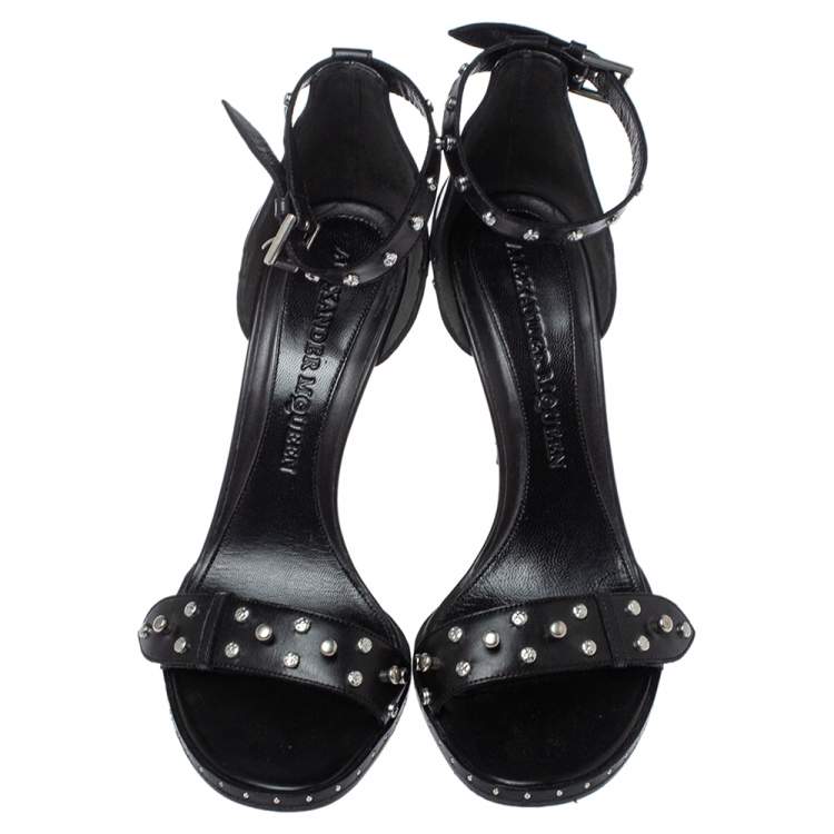 Pre Owned Alexander McQueen Black Studded Leather Ankle Strap Sandals Size 38