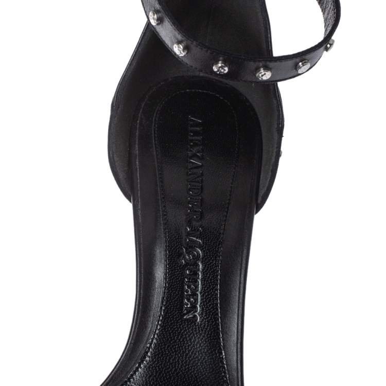 Pre Owned Alexander McQueen Black Studded Leather Ankle Strap Sandals Size 38