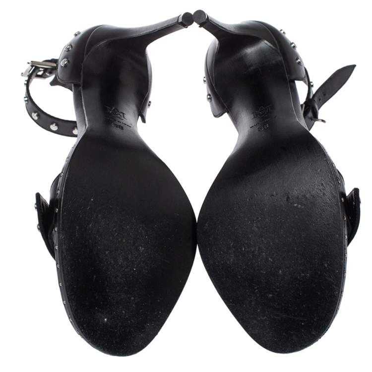 Pre Owned Alexander McQueen Black Studded Leather Ankle Strap Sandals Size 38