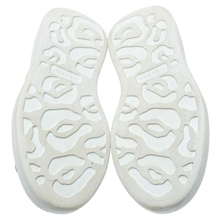 Pre Owned Alexander McQueen White/Yellow Leather And Suede Oversized Sneakers Size 37.5