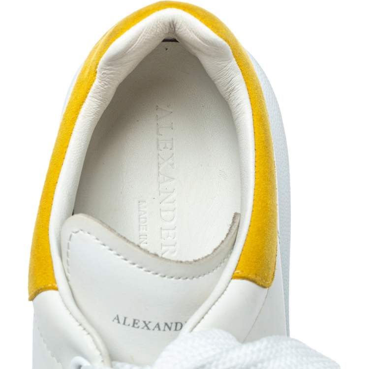 Pre Owned Alexander McQueen White/Yellow Leather And Suede Oversized Sneakers Size 37.5
