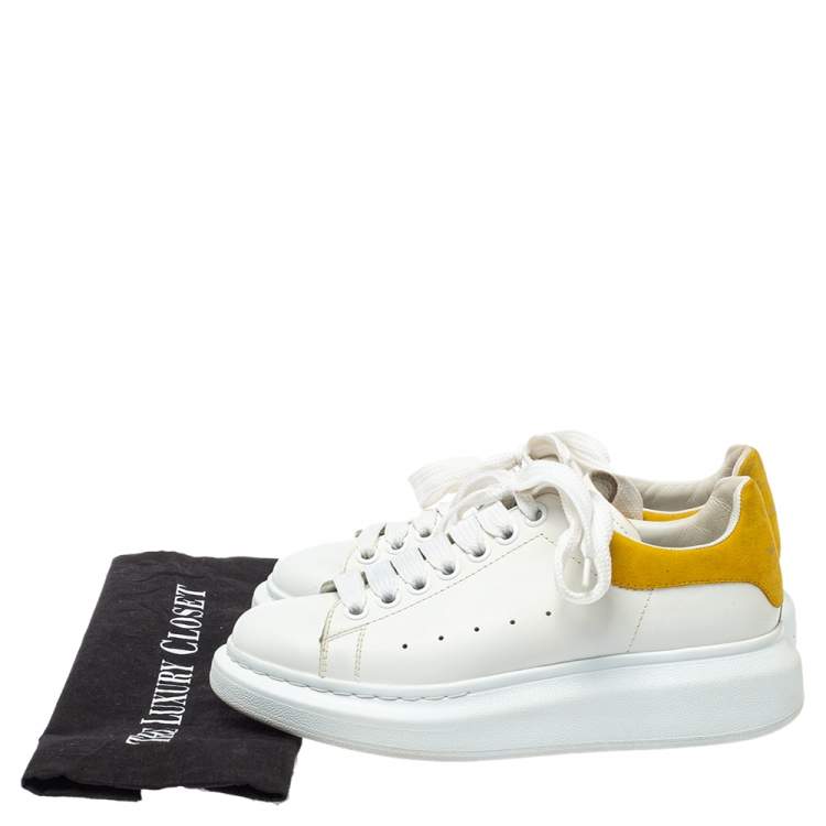 Pre Owned Alexander McQueen White/Yellow Leather And Suede Oversized Sneakers Size 37.5