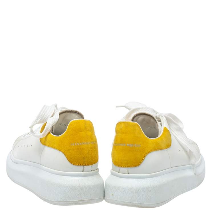 Pre Owned Alexander McQueen White/Yellow Leather And Suede Oversized Sneakers Size 37.5