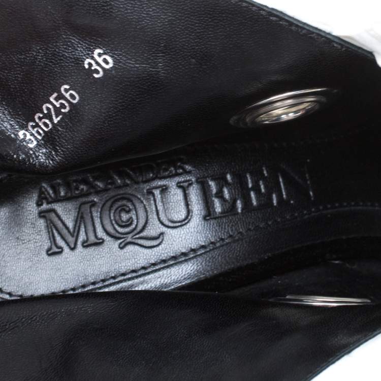 Pre Owned Alexander McQueen Black Velvet Frill Detail Open Toe Ankle Boots Size 36