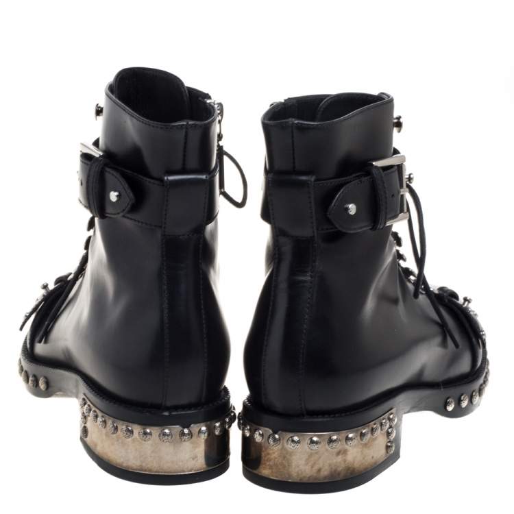 Pre Owned Alexander McQueen Black Leather Pelles Cuoio  Boots Size 39