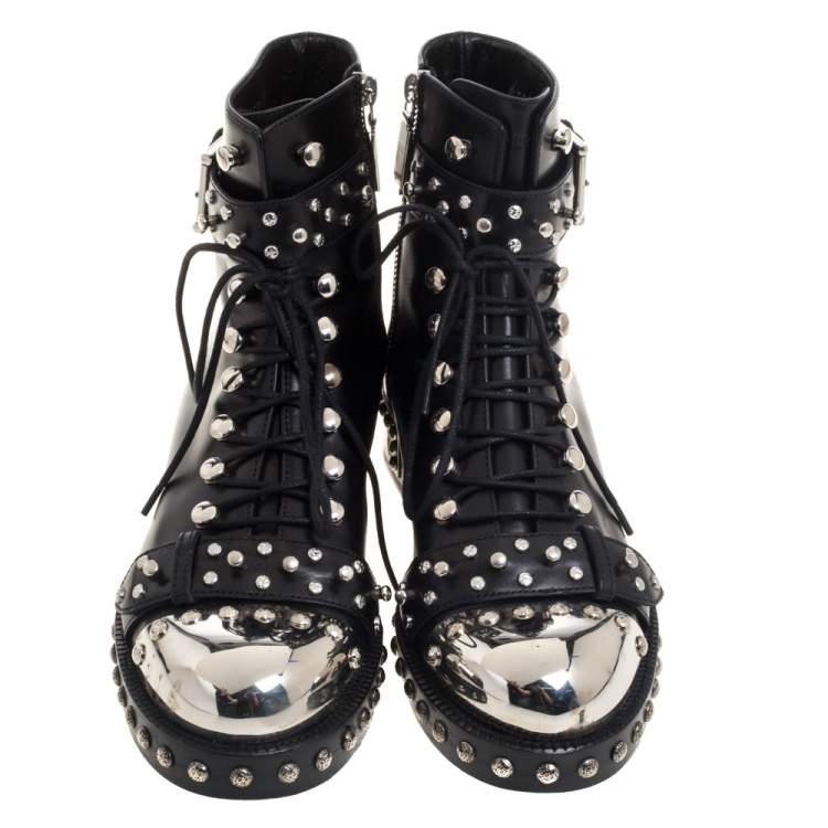 Pre Owned Alexander McQueen Black Leather Pelles Cuoio  Boots Size 39