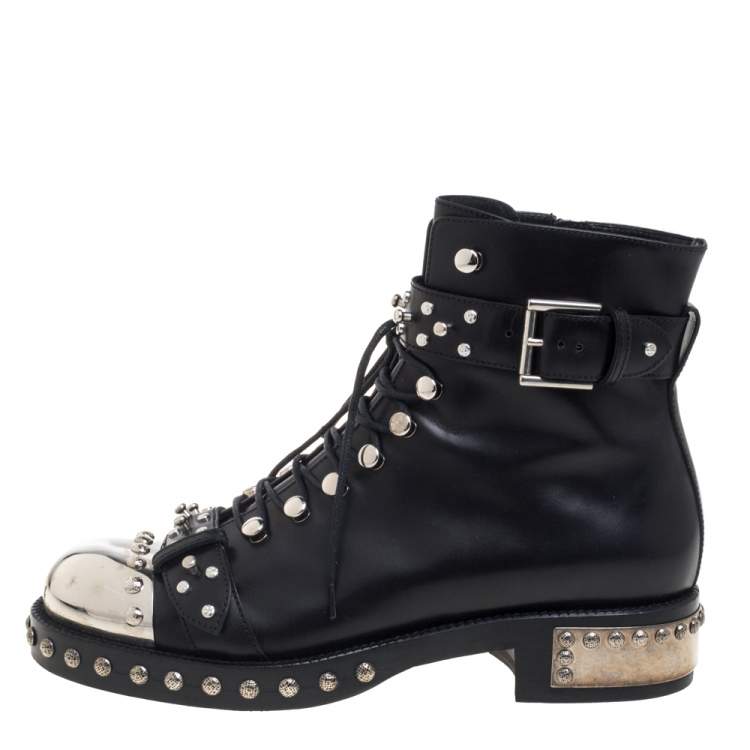 Pre Owned Alexander McQueen Black Leather Pelles Cuoio  Boots Size 39