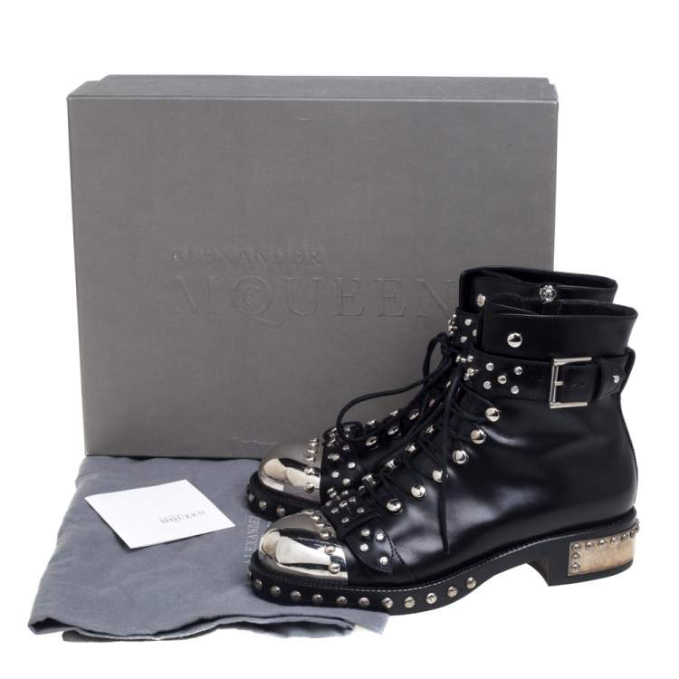 Pre Owned Alexander McQueen Black Leather Pelles Cuoio  Boots Size 39