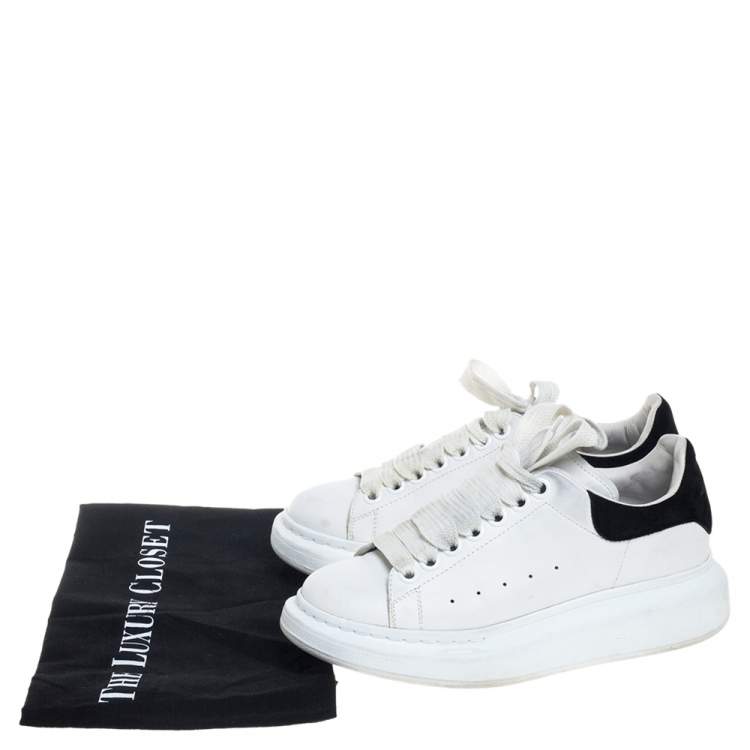 Pre Owned Alexander McQueen White/Black Leather And Suede Larry Sneakers Size 36.5