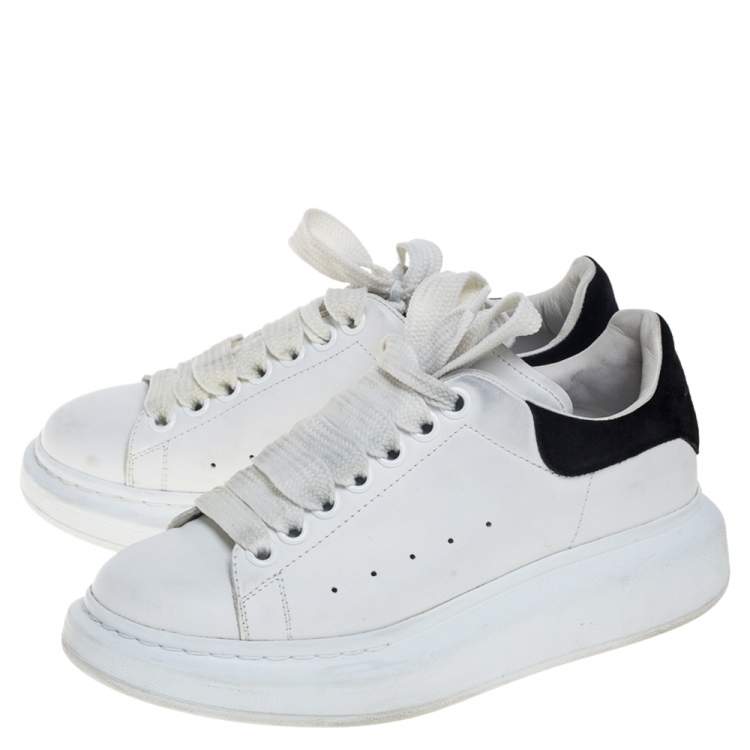 Pre Owned Alexander McQueen White/Black Leather And Suede Larry Sneakers Size 36.5