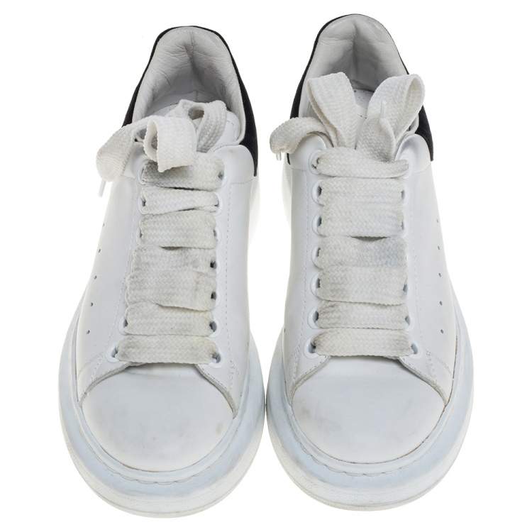 Pre Owned Alexander McQueen White/Black Leather And Suede Larry Sneakers Size 36.5