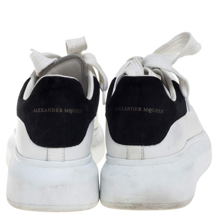 Pre Owned Alexander McQueen White/Black Leather And Suede Larry Sneakers Size 36.5