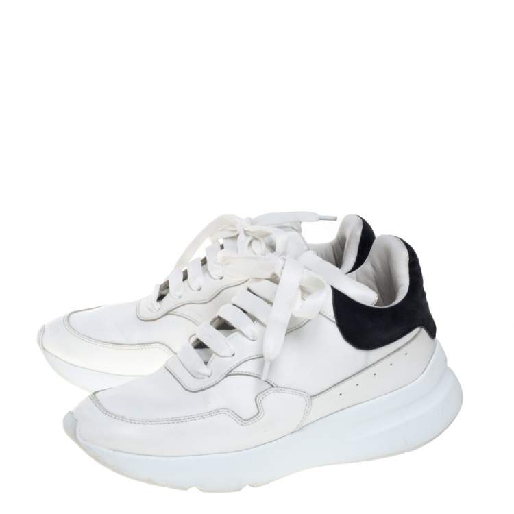 Pre Owned Alexander McQueen White/Black Leather And Suede Oversized Runner Low Top Sneakers Size 38