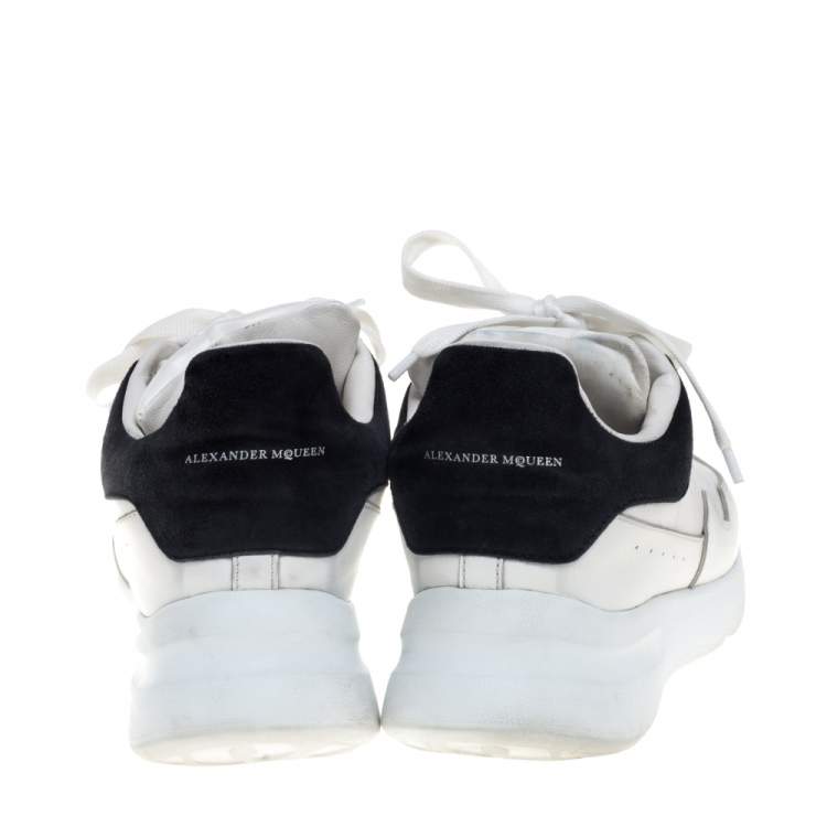 Pre Owned Alexander McQueen White/Black Leather And Suede Oversized Runner Low Top Sneakers Size 38
