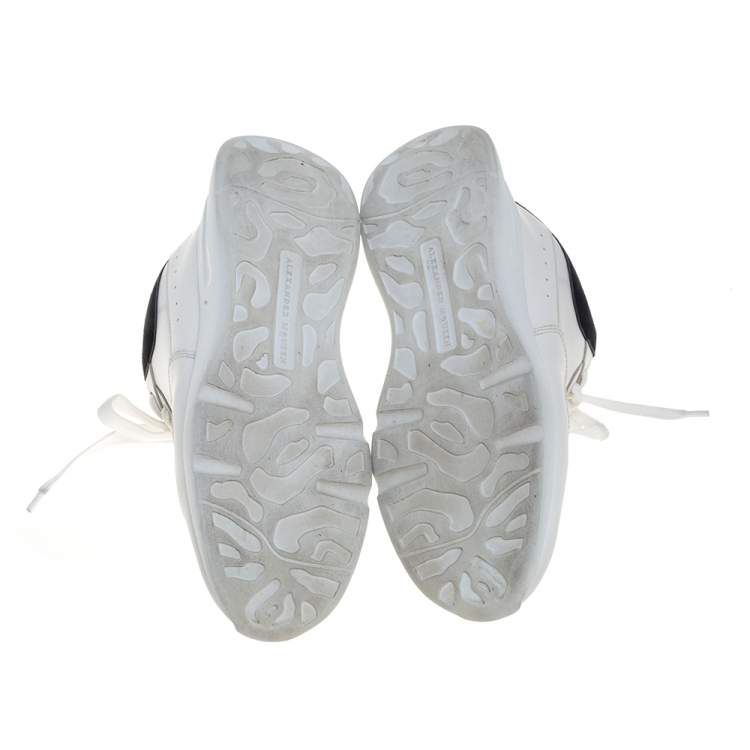Pre Owned Alexander McQueen White/Black Leather And Suede Oversized Runner Low Top Sneakers Size 38