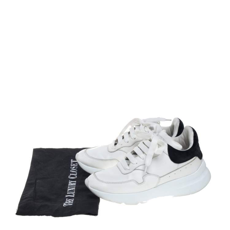 Pre Owned Alexander McQueen White/Black Leather And Suede Oversized Runner Low Top Sneakers Size 38