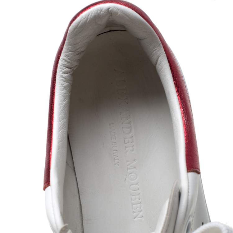 Pre Owned Alexander McQueen White/Red Leather Oversized Low Top Sneakers Size 40