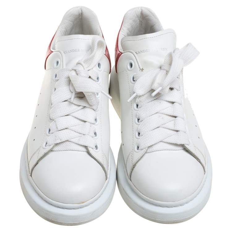 Pre Owned Alexander McQueen White/Red Leather Oversized Low Top Sneakers Size 40