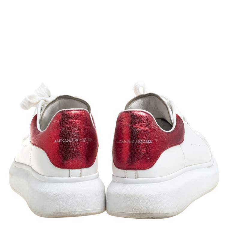 Pre Owned Alexander McQueen White/Red Leather Oversized Low Top Sneakers Size 40