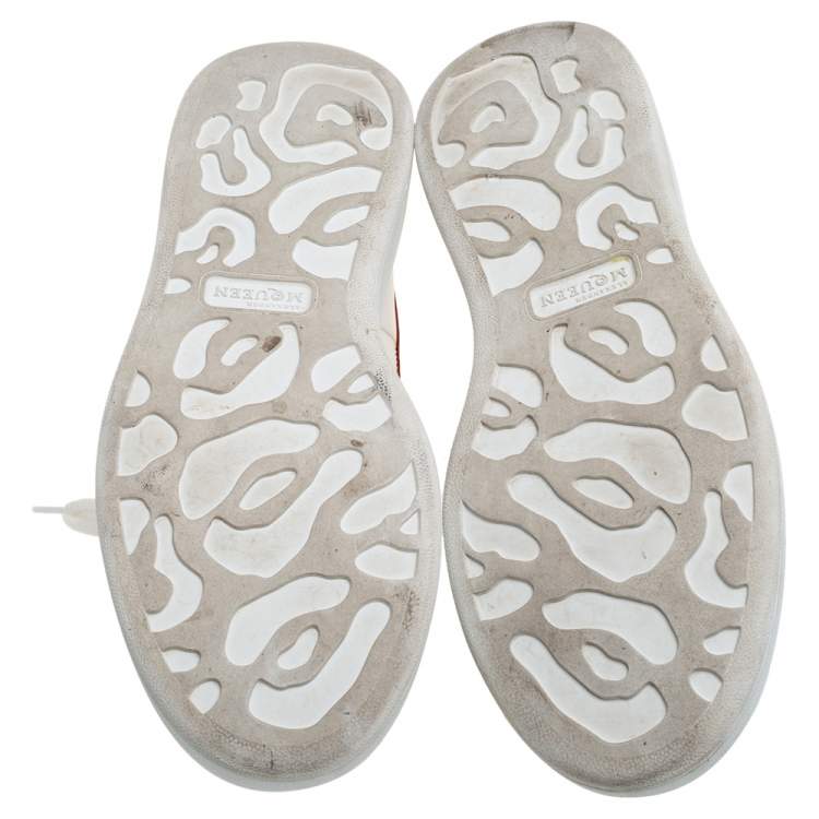 Pre Owned Alexander McQueen White/Red Leather Oversized Low Top Sneakers Size 40