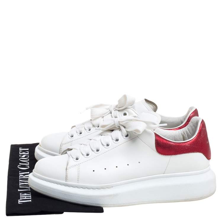 Pre Owned Alexander McQueen White/Red Leather Oversized Low Top Sneakers Size 40