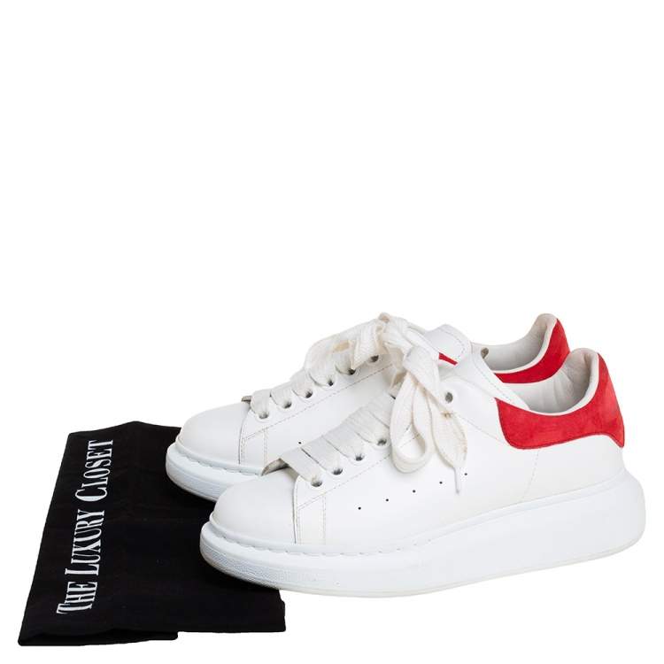 Pre Owned Alexander McQueen White/Red Leather And Suede Oversized Low Top Sneakers Size 36.5