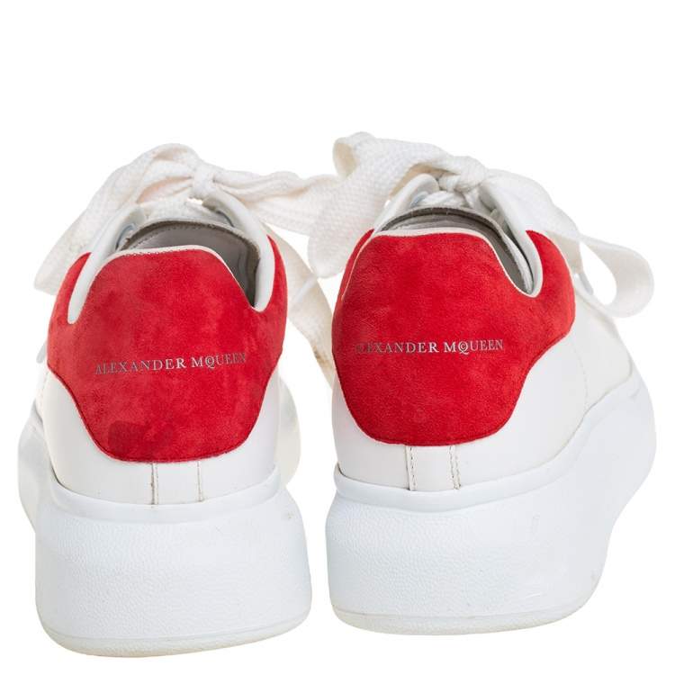 Pre Owned Alexander McQueen White/Red Leather And Suede Oversized Low Top Sneakers Size 36.5