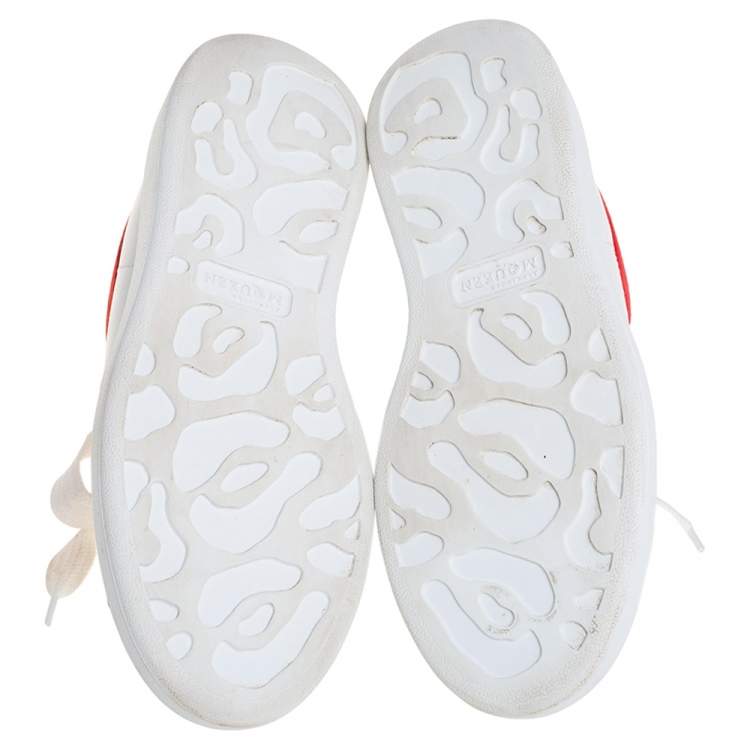 Pre Owned Alexander McQueen White/Red Leather And Suede Oversized Low Top Sneakers Size 36.5