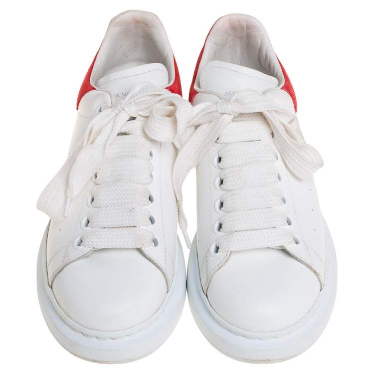 Pre Owned Alexander McQueen White/Red Leather And Suede Oversized Low Top Sneakers Size 36.5