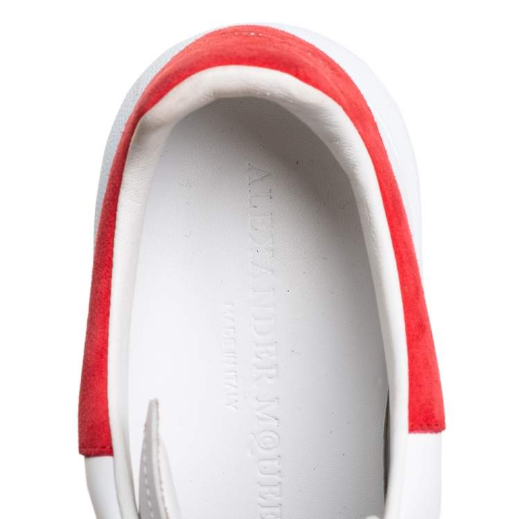 Pre Owned Alexander McQueen White/Red Leather And Suede Oversized Low Top Sneakers Size 36.5