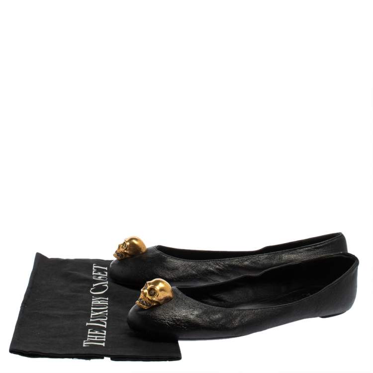 Pre Owned Alexander McQueen Black Leather Skull Ballet Flats Size 39