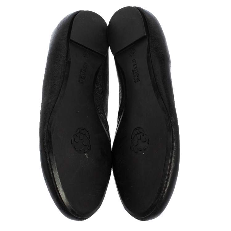 Pre Owned Alexander McQueen Black Leather Skull Ballet Flats Size 39