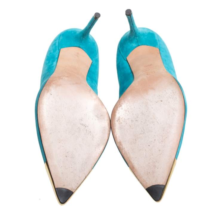 Pre Owned Alexander McQueen Blue Sued Pointed Toe Pumps Size 39.5
