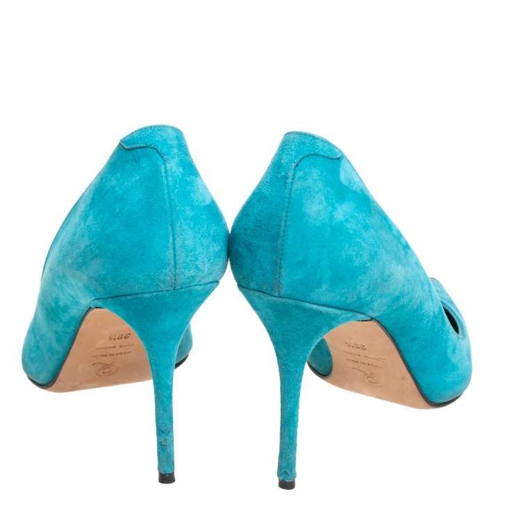 Pre Owned Alexander McQueen Blue Sued Pointed Toe Pumps Size 39.5