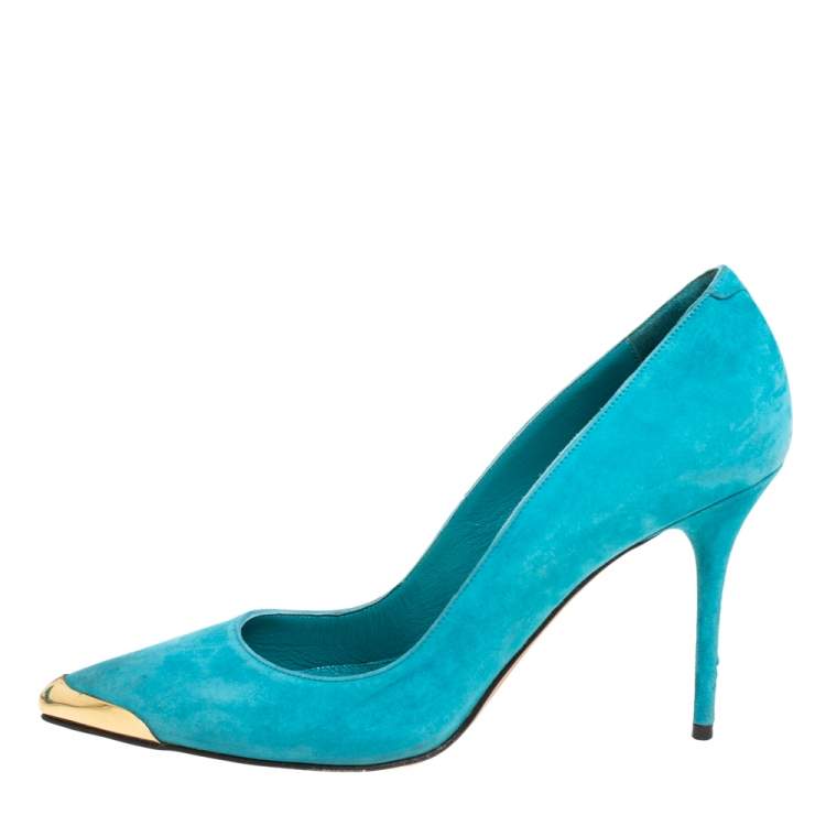 Pre Owned Alexander McQueen Blue Sued Pointed Toe Pumps Size 39.5