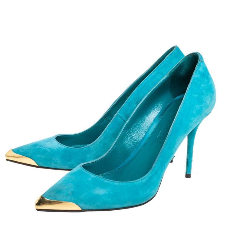 Pre Owned Alexander McQueen Blue Sued Pointed Toe Pumps Size 39.5