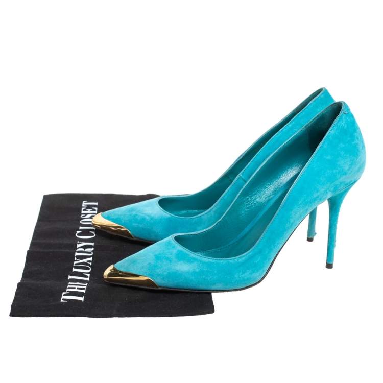 Pre Owned Alexander McQueen Blue Sued Pointed Toe Pumps Size 39.5