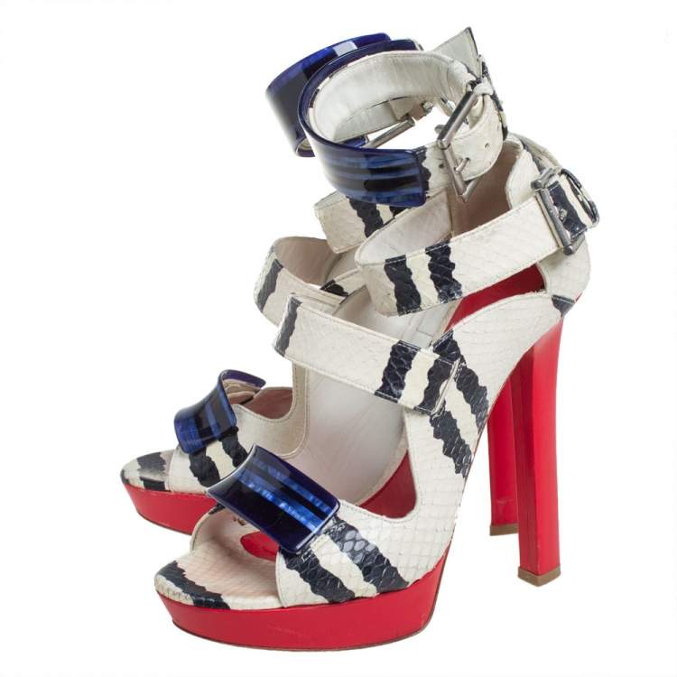 Pre Owned Alexander McQueen Multicolor Python And Leather Platform Ankle Strap Sandals Size 38