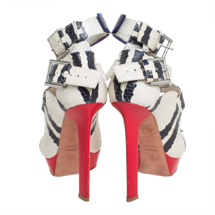 Pre Owned Alexander McQueen Multicolor Python And Leather Platform Ankle Strap Sandals Size 38