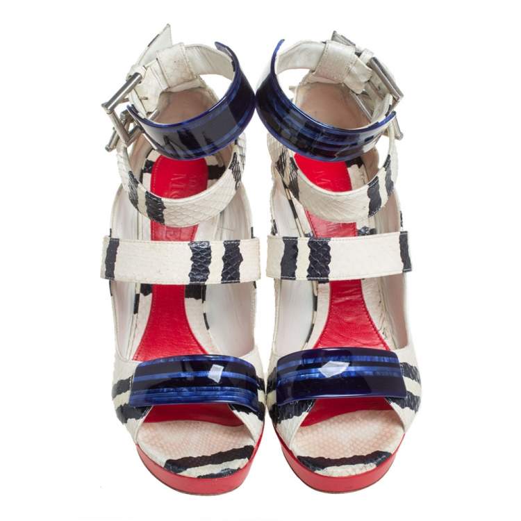 Pre Owned Alexander McQueen Multicolor Python And Leather Platform Ankle Strap Sandals Size 38