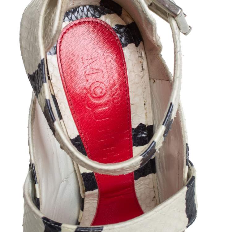 Pre Owned Alexander McQueen Multicolor Python And Leather Platform Ankle Strap Sandals Size 38