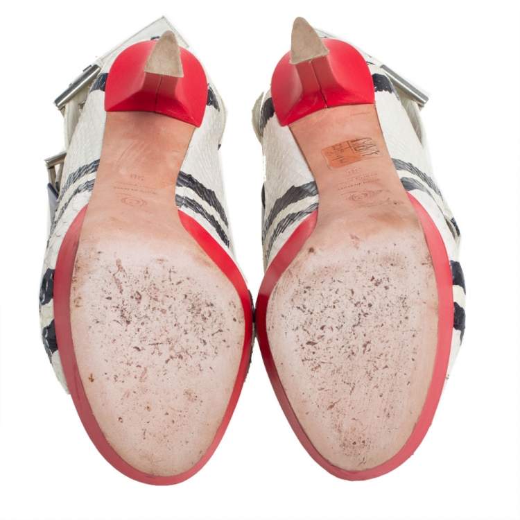 Pre Owned Alexander McQueen Multicolor Python And Leather Platform Ankle Strap Sandals Size 38
