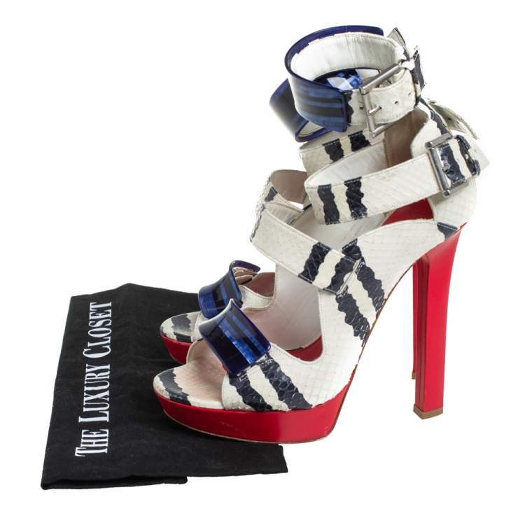 Pre Owned Alexander McQueen Multicolor Python And Leather Platform Ankle Strap Sandals Size 38