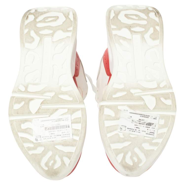 Pre Owned Alexander McQueen White/Red Leather And Mesh New Larry Lace Up Sneakers Size 38.5