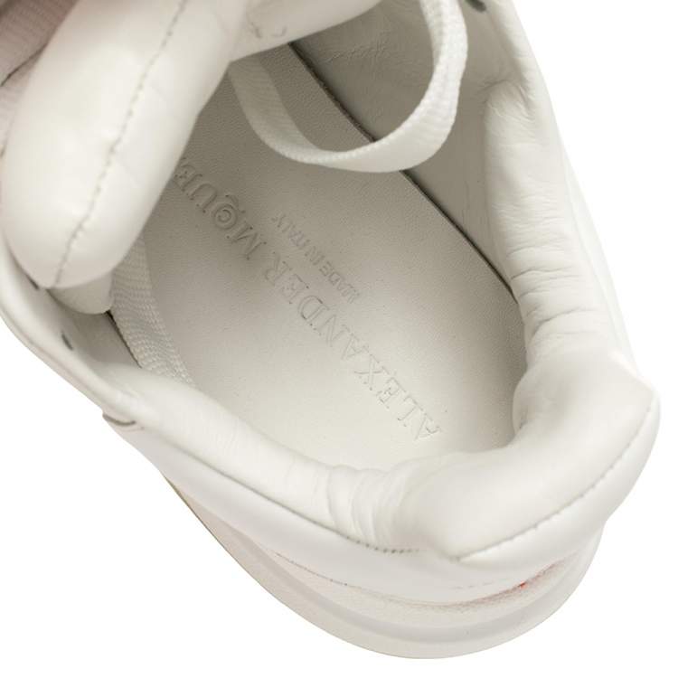 Pre Owned Alexander McQueen White/Red Leather And Mesh New Larry Lace Up Sneakers Size 38.5