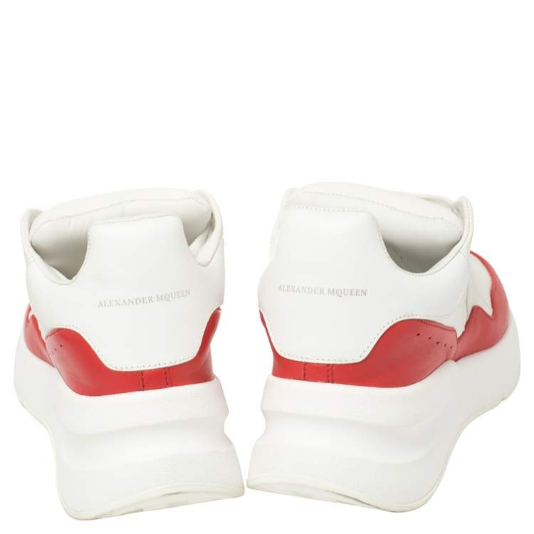 Pre Owned Alexander McQueen White/Red Leather And Mesh New Larry Lace Up Sneakers Size 38.5