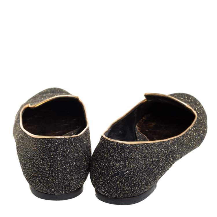 Pre Owned Alexander McQueen Black/Gold Glitter And Leather Smoking Slippers Size 41
